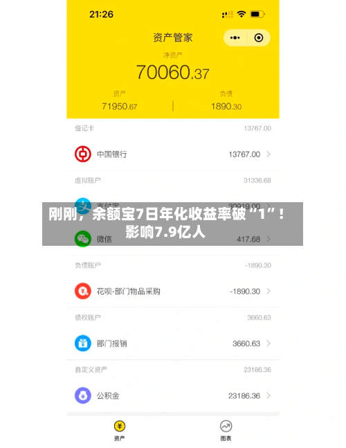 刚刚，余额宝7日年化收益率破“1”！影响7.9亿人-第2张图片