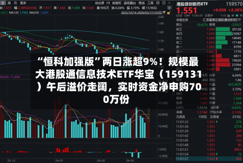 “恒科加强版”两日涨超9%！规模最大港股通信息技术ETF华宝（159131）午后溢价走阔	，实时资金净申购700万份-第3张图片
