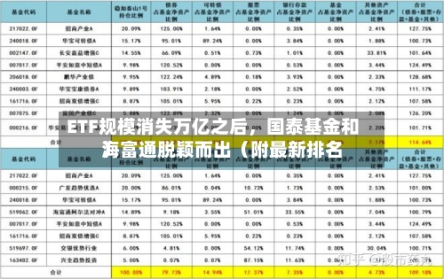 ETF规模消失万亿之后，国泰基金和海富通脱颖而出（附最新排名）